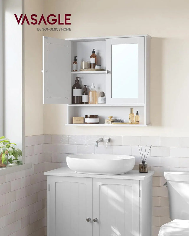 Spiegelschrank mit Spiegeltüren und Ablage Weiss von Songmics