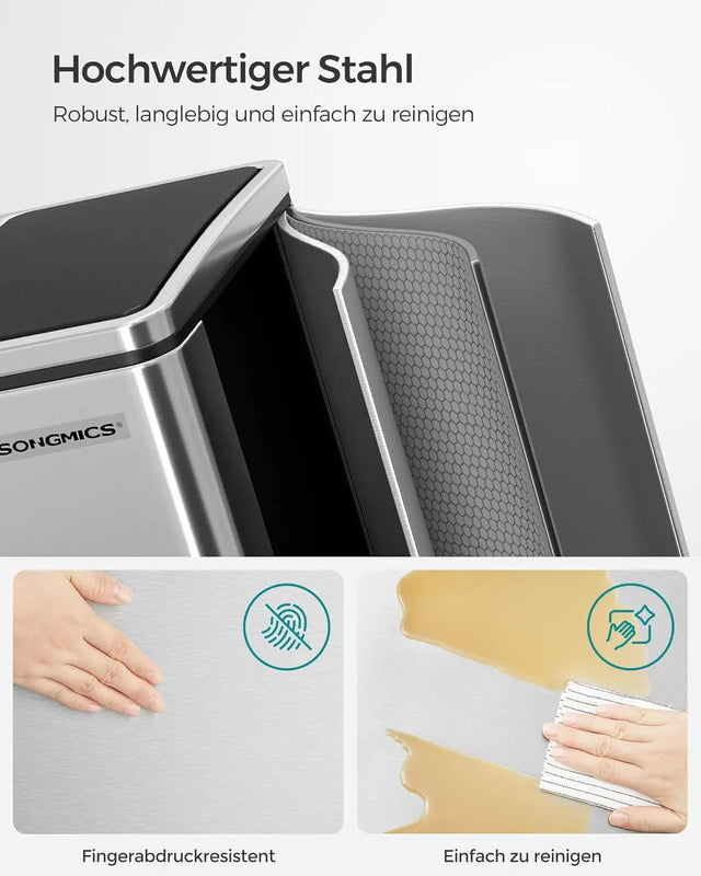 Mülleimer Küche Mülltrennsystem Softclose Metallicsilber von Songmics