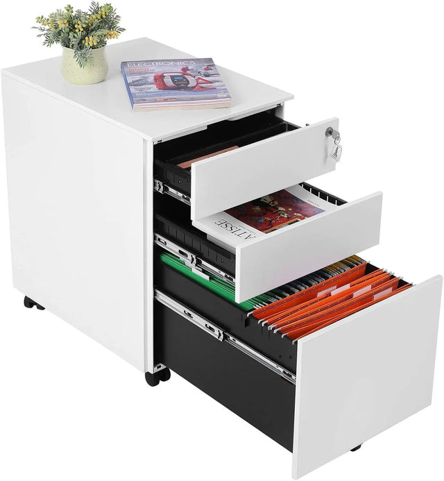 Rollcontainer Büroschrank mit Schubladen Weiss von Songmics