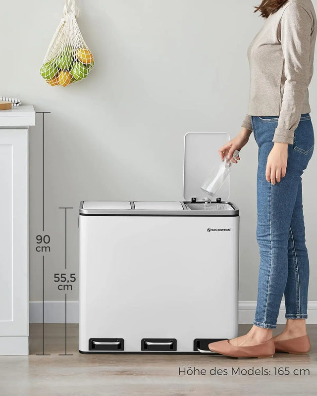 Mülleimer Küche Mülltrennsystem 3 Fächer Wolkenweiss von Songmics