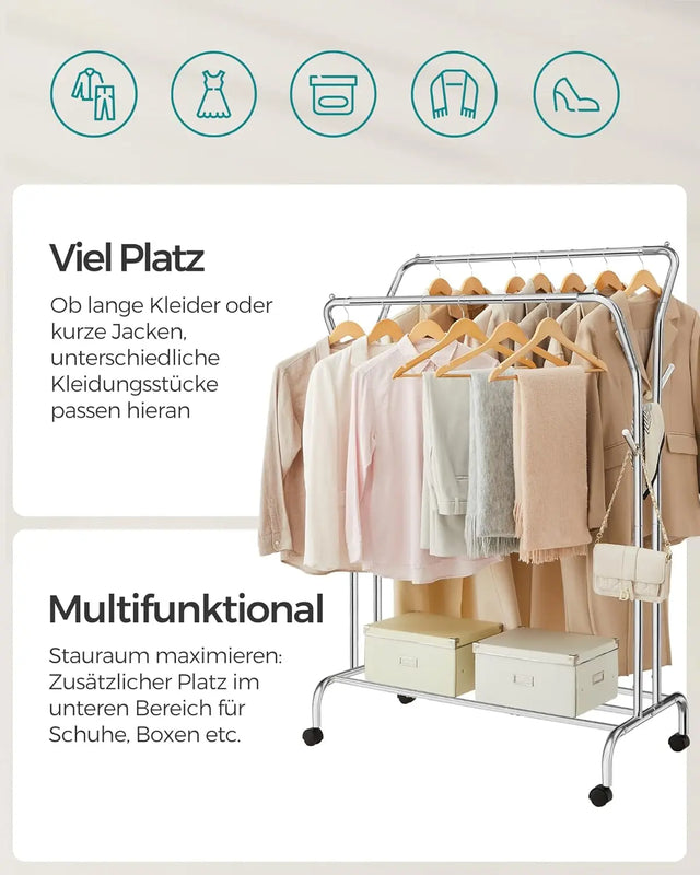 Kleiderständer auf Rollen Stahlrohre Silber von Songmics