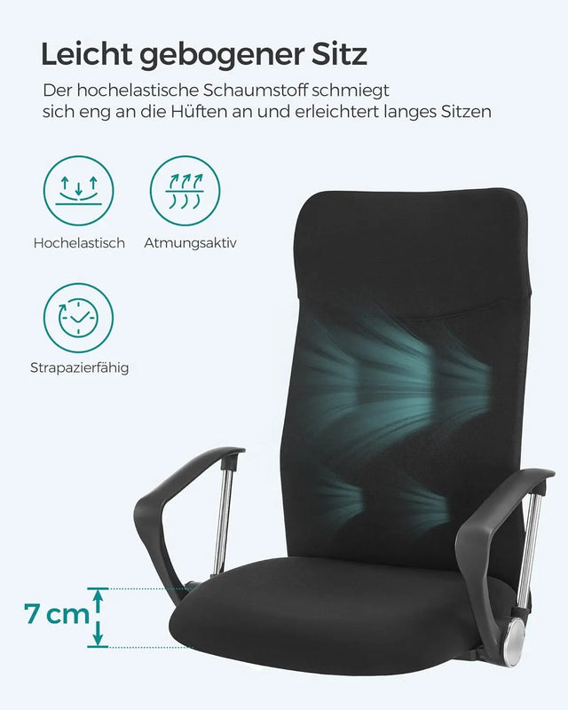 Bürostuhl ergonomisch höhenverstellbar gepolstert schwarz von Songmics