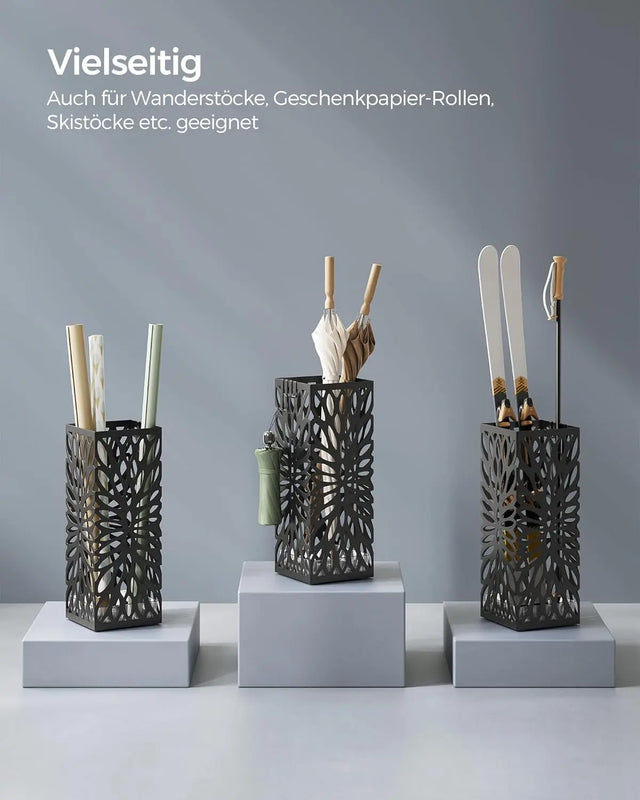 Regenschirmständer quadratisch Metall mit Haken 41cm hoch schwarz von Songmics