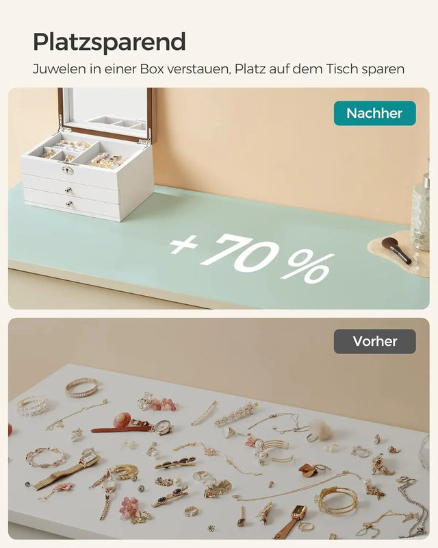 Schmuckkästchen mit Spiegel und Schubladen Weiss von Songmics