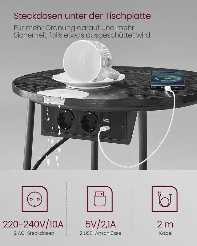 Beistelltisch mit Steckdose, Stauraum, schiefergrau von Songmics