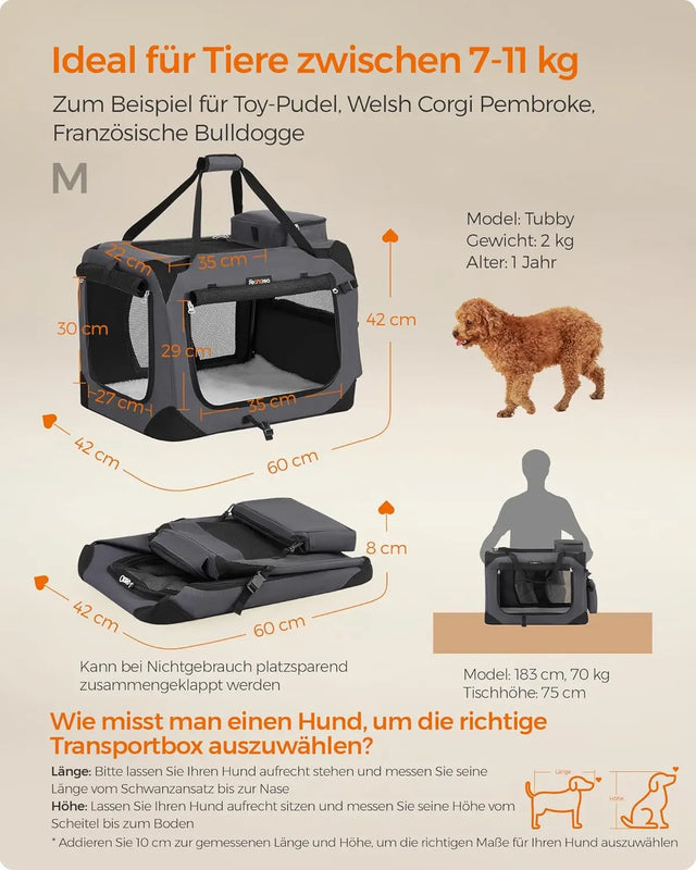 Hundebox faltbar Metallrahmen grau 7-11 kg von Songmics