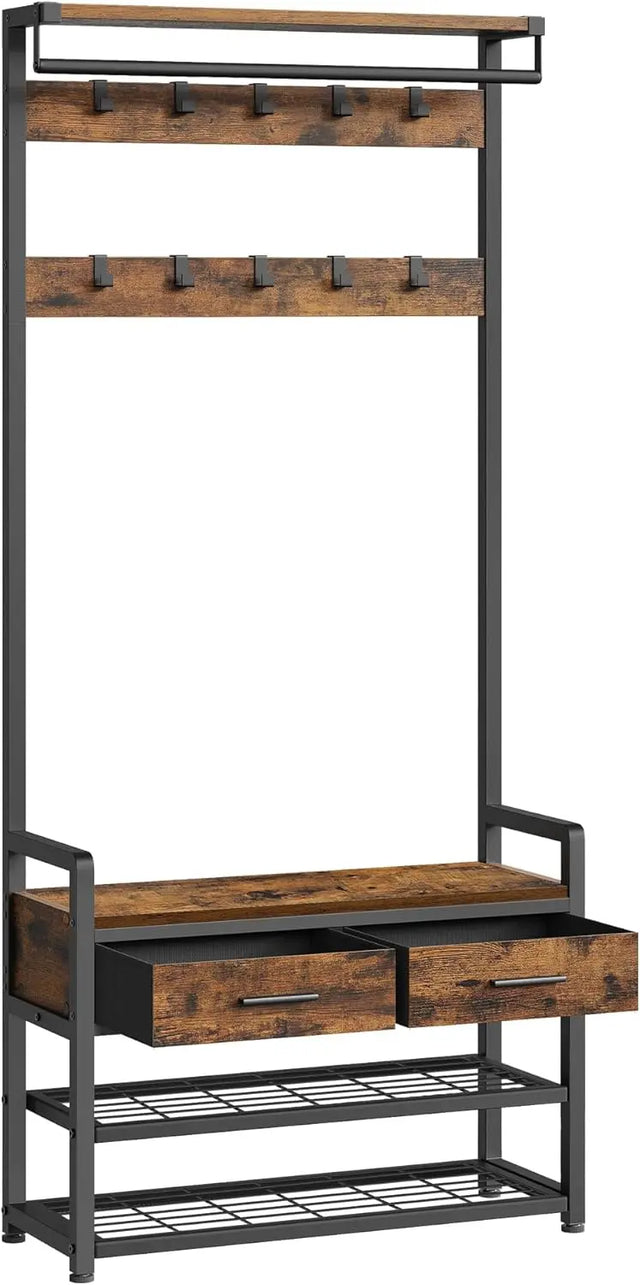 Garderobenständer mit Schuhbank Vintagebraun von Songmics