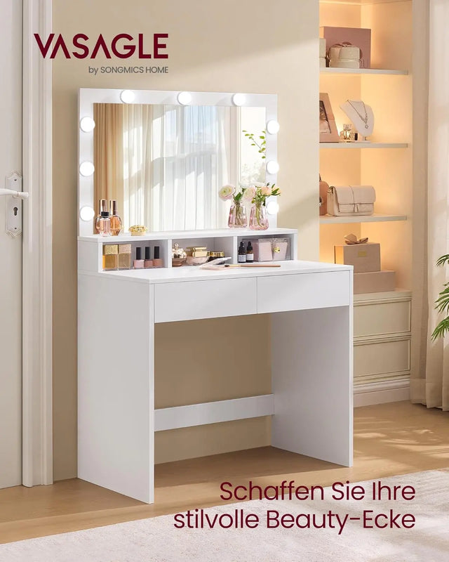 Schminktisch LED Beleuchtung Spiegel Schubladen Weiss von Songmics