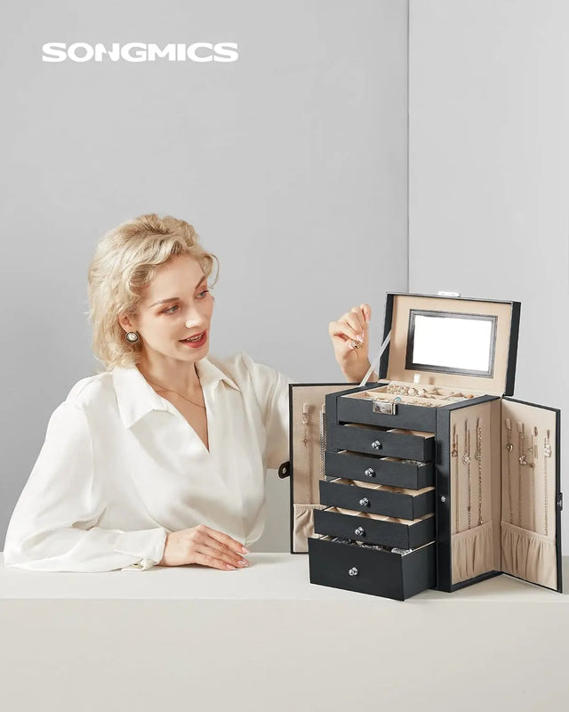 Schmuckkasten mit Klapptüren und Spiegel schwarz von Songmics