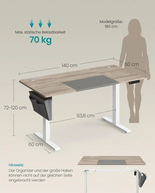 Schreibtisch elektrisch höhenverstellbar mit Memory Weiss von Songmics
