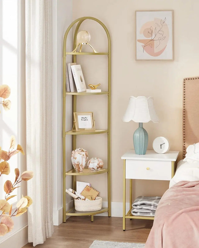 Eckregal 5 Ebenen Glasregal Gold von Songmics