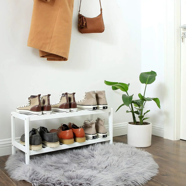 Schuhregal Bambus 2 Ebenen Weiss von guteszeug.ch