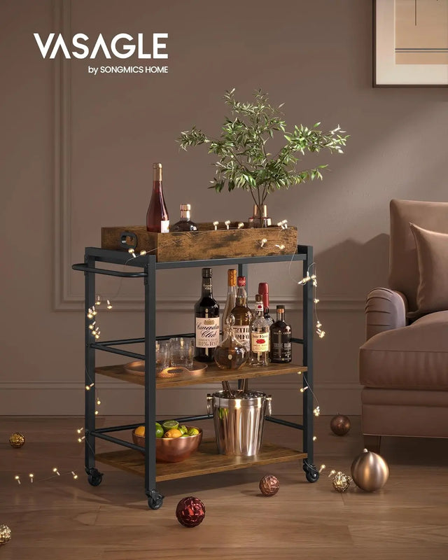 Servierwagen mit Tablett und Rollen vintagebraun von Songmics