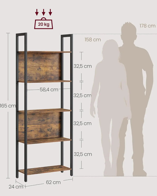 Bücherregal Industrie-Design mit Stahlgestell Vintagebraun von Songmics