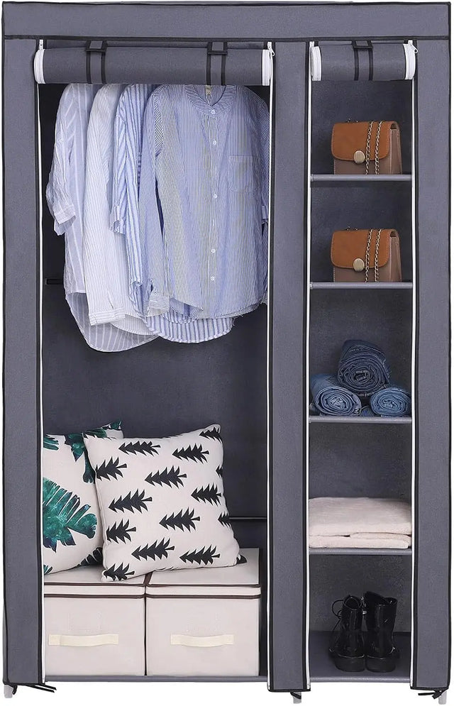 Stoffschrank Faltschrank Kleiderschrank mit Kleiderstange Grau von Songmics