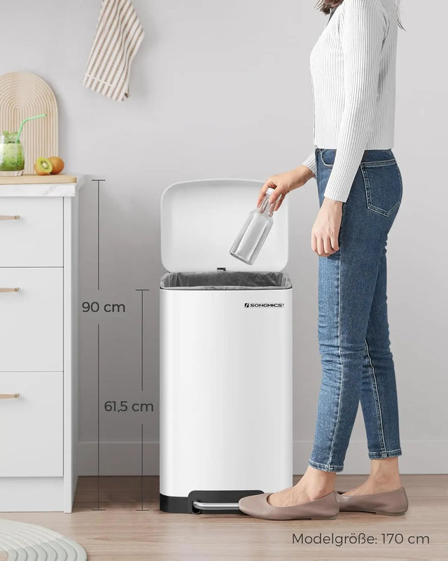 Mülleimer Küche 30L Stahl Weiss von Songmics