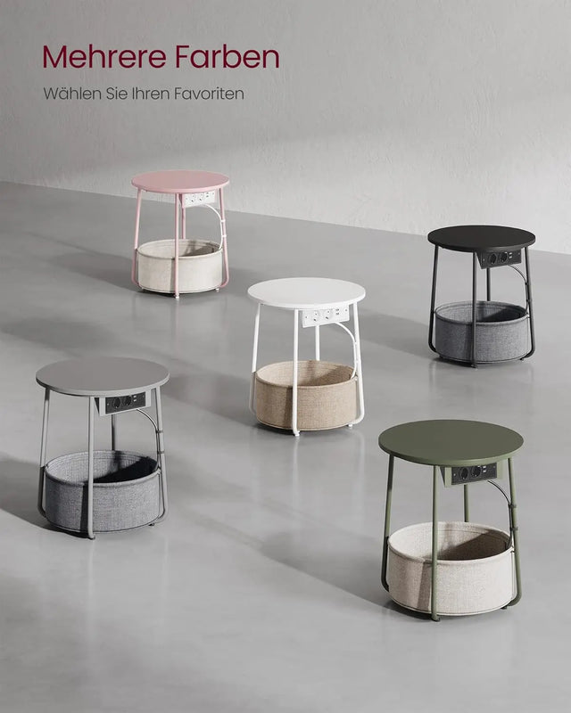 Beistelltisch mit Steckdose, Stauraum, schiefergrau von Songmics