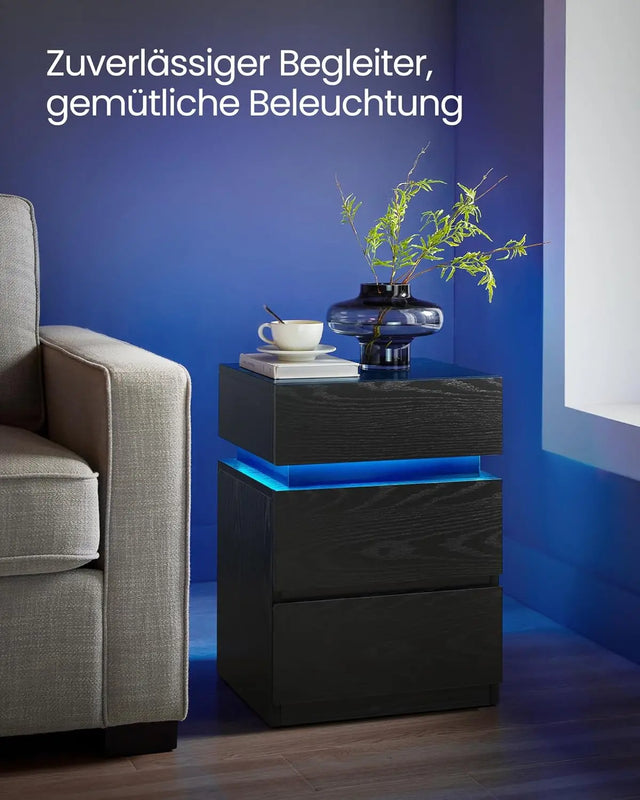 Nachttisch LED-Beleuchtung 3 Schubladen Schwarz von Songmics
