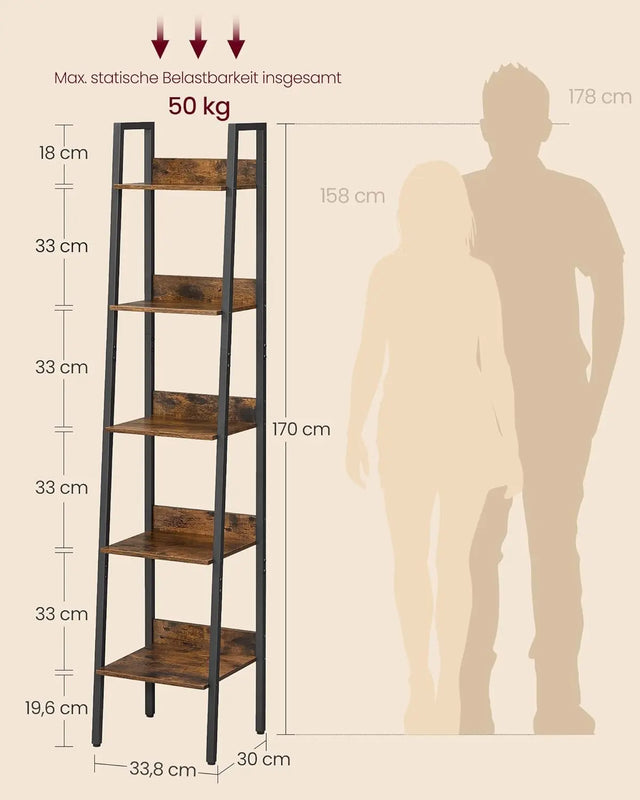Bücherregal Leiterregal Industrie-Design Vintagebraun von Songmics