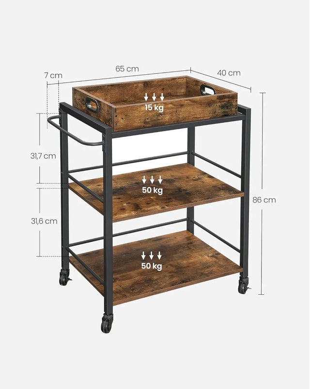 Servierwagen mit Tablett und Rollen vintagebraun von Songmics