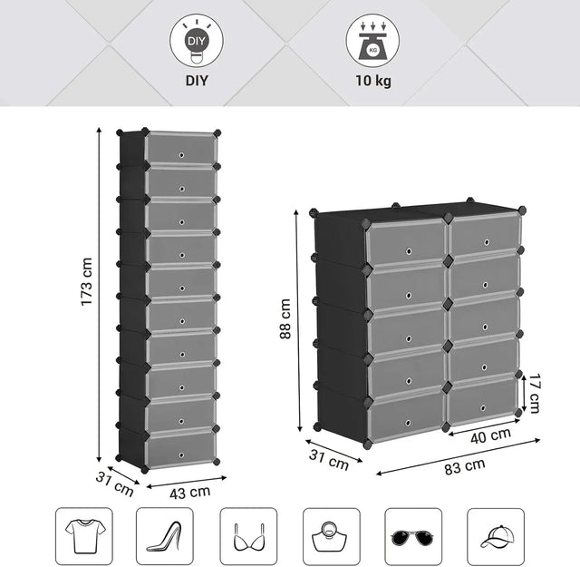 Schuhregal Steckregal DIY-Regal mit Tür Schwarz von Songmics