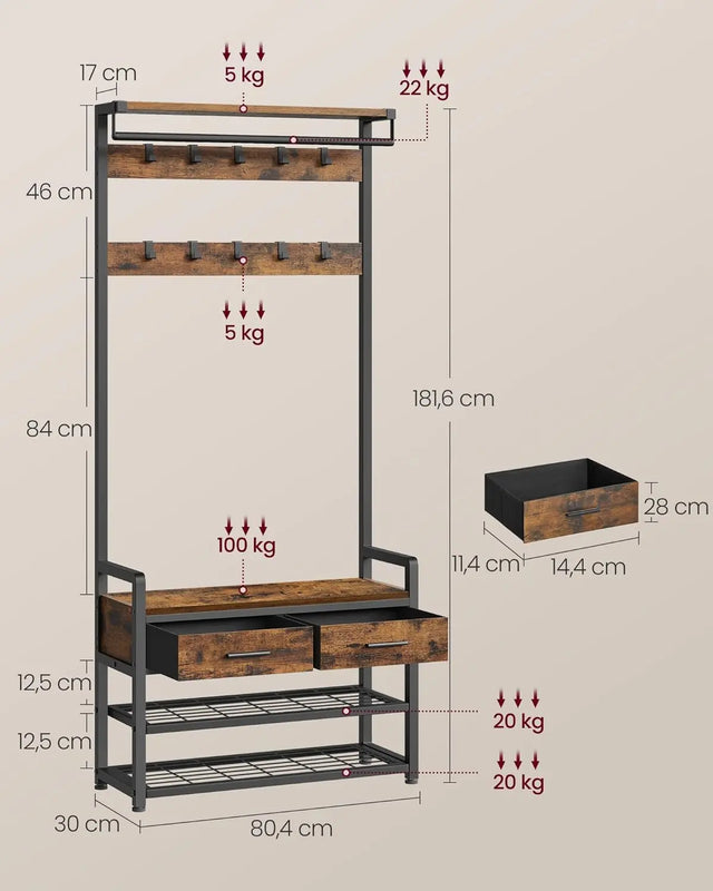 Garderobenständer mit Schuhbank Vintagebraun von Songmics