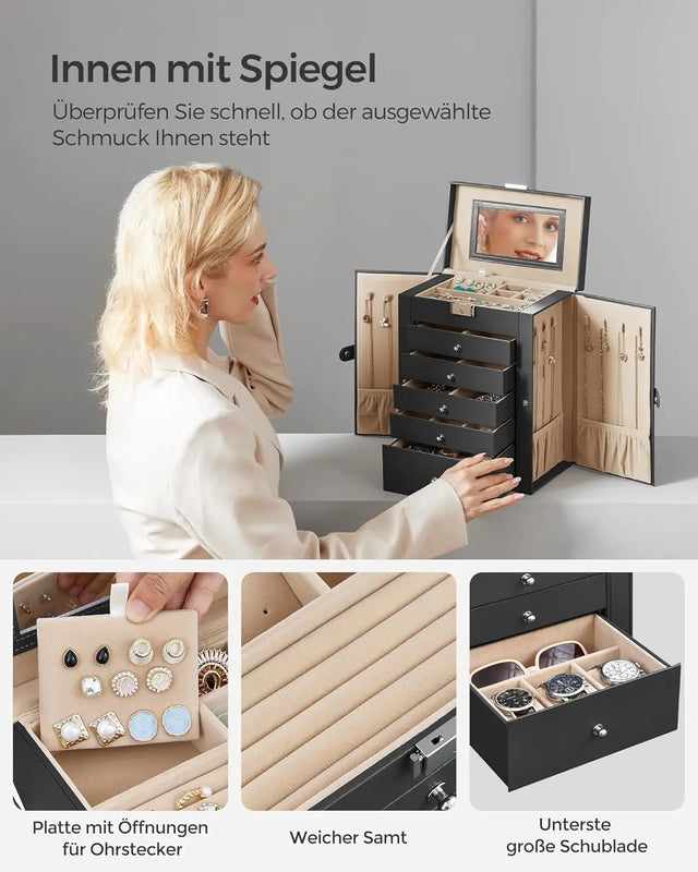 Schmuckkasten mit Klapptüren und Spiegel schwarz von Songmics