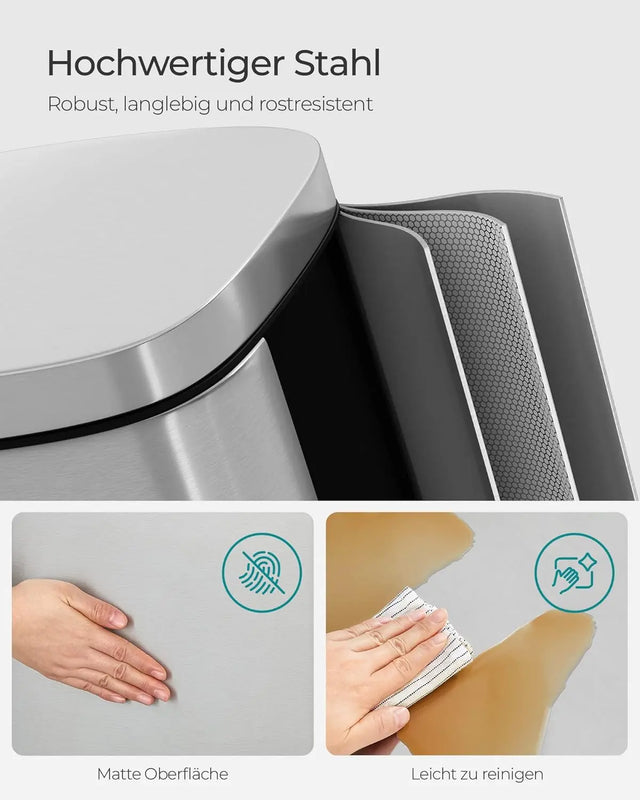 Mülleimer Küche 30L Softclose silbern von Songmics