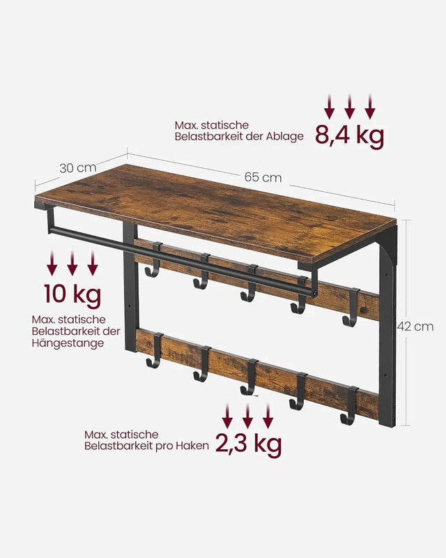 Wandgarderobe mit Ablage 65cm Vintagebraun-Schwarz von Songmics