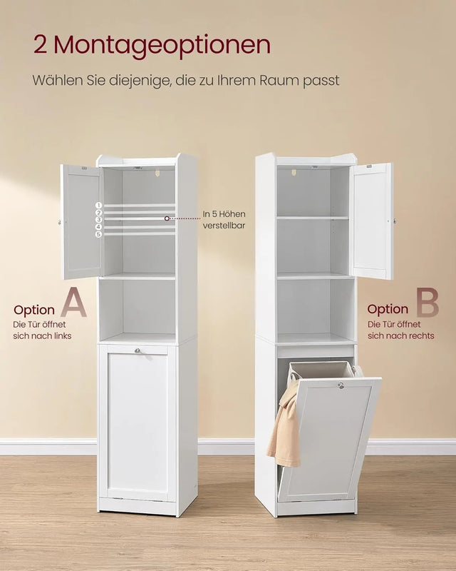 Badezimmerschrank Hoch Wäschekorb Tür Verstellbar Weiss von Songmics