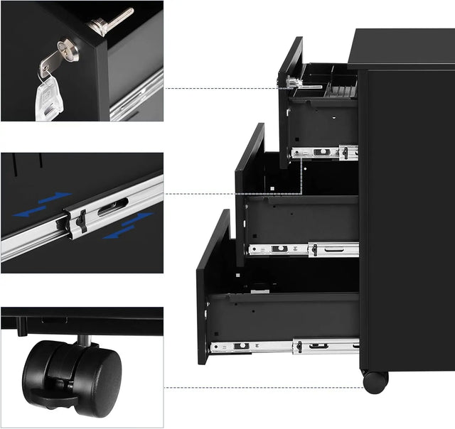 Rollcontainer abschliessbar Büro tintenschwarz von Songmics