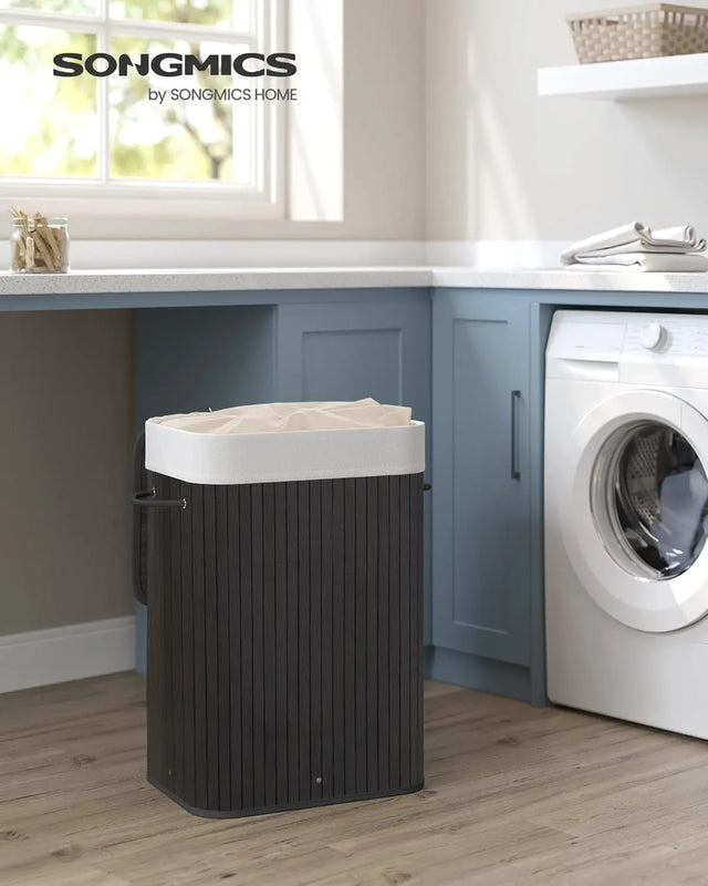 Wäschekorb Bambus faltbar 72L Schwarz von Songmics