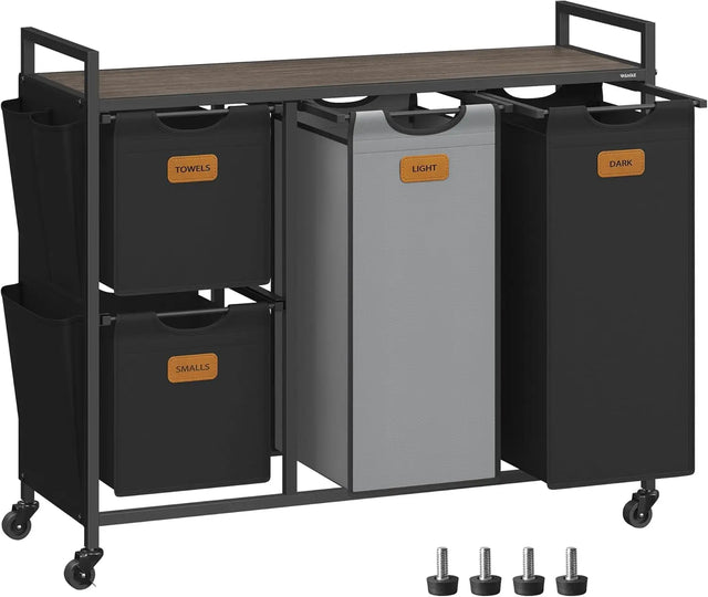 Wäschekorb, Wäscheregal mit Rollen und Ablage kastanienbraun von Songmics