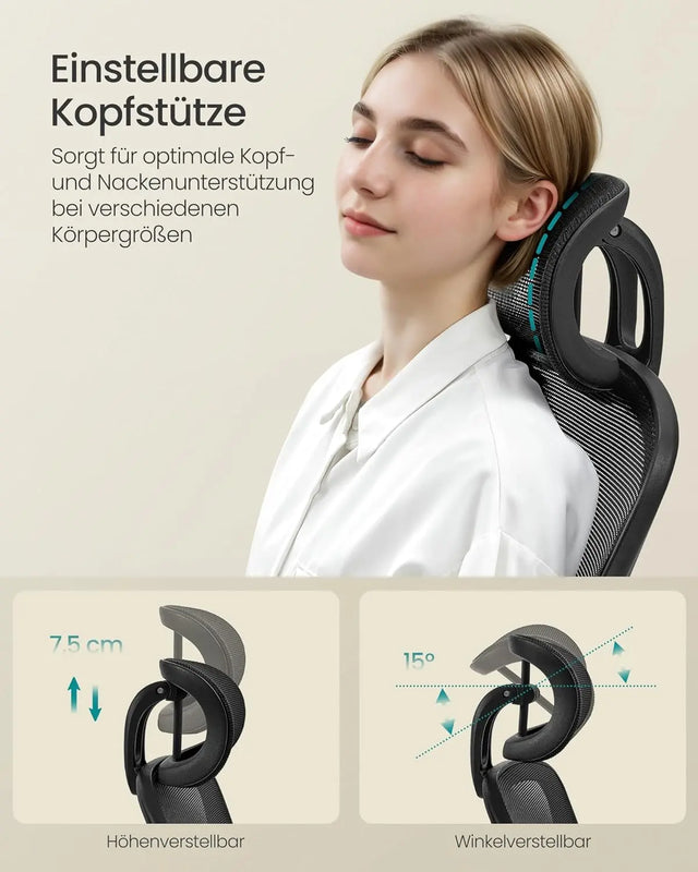 Bürostuhl ergonomisch mit Kopfstütze tintenschwarz von Songmics