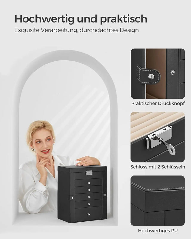 Schmuckkasten mit Klapptüren und Spiegel schwarz von Songmics