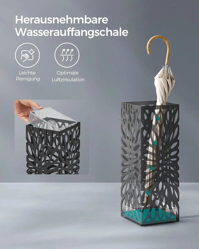 Regenschirmständer quadratisch Metall mit Haken 41cm hoch schwarz von Songmics