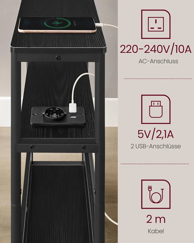 Beistelltisch mit Ladefunktion, 3 Ablagen, schwarz von Songmics