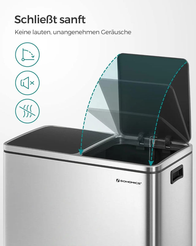 Mülleimer 60L Mülltrennsystem Treteimer Küche Silber von Songmics