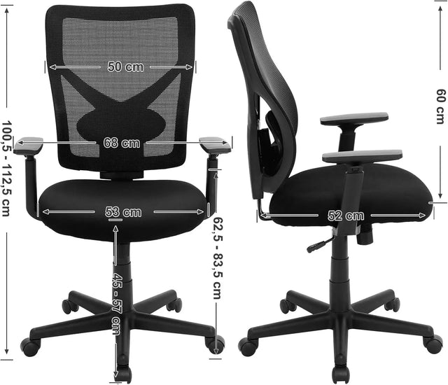 Bürostuhl ergonomisch verstellbar gepolstert Schwarz von Songmics