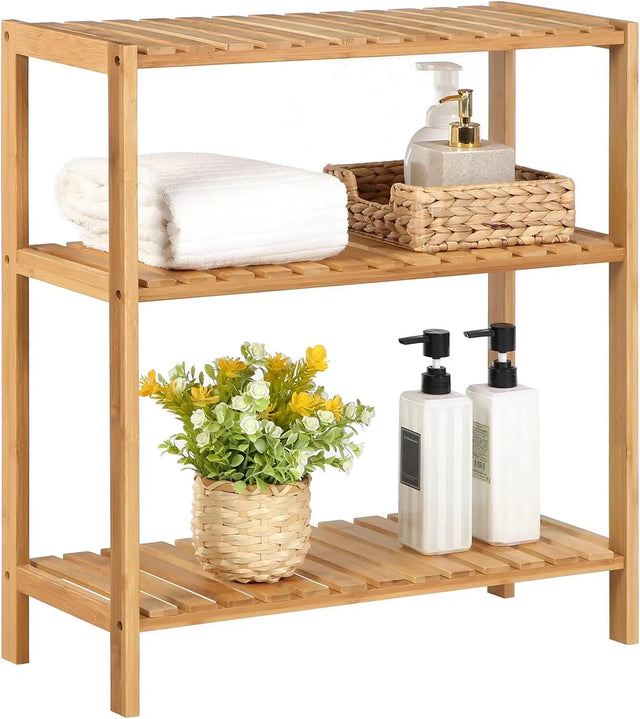 Badezimmerregal Bambus 3 Ebenen Naturbeige von Songmics