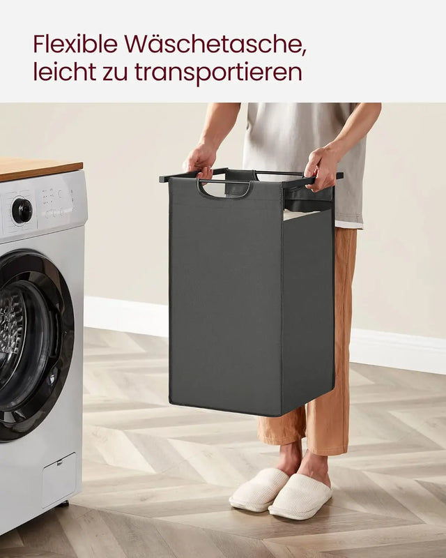 Wäschekorb mit 2 Fächern und 2 Ablagen, schwarz-grau von Songmics