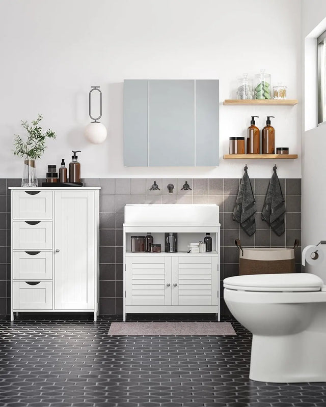 Waschbeckenunterschrank mit Lamellentüren wolkenweiss von Songmics