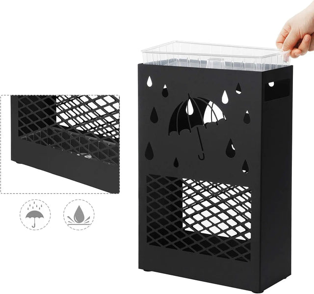 Regenschirmständer Metall rechteckig mit Haken schwarz von Songmics