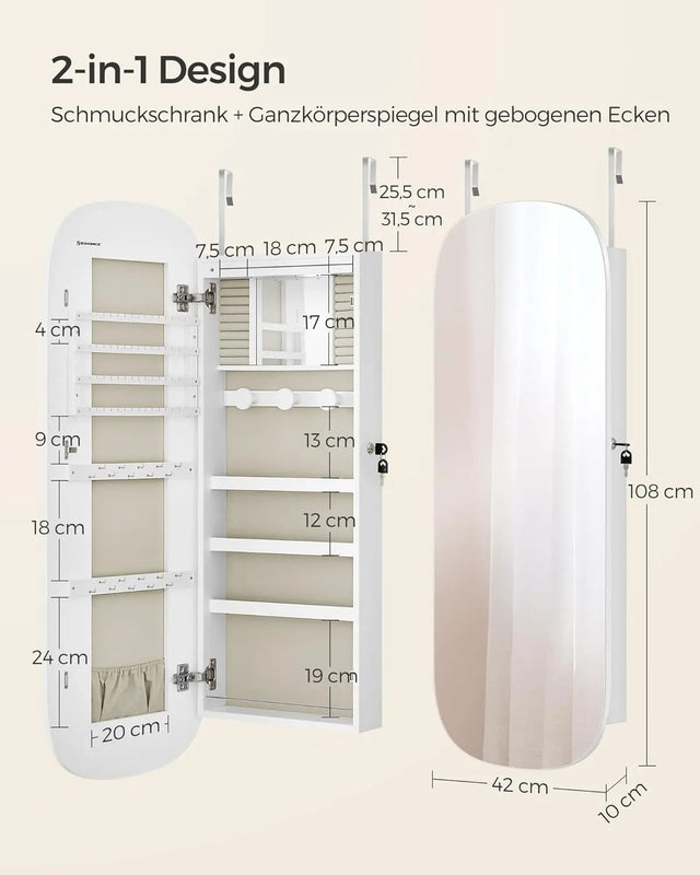 Schmuckschrank Spiegelschrank LED Beleuchtung abschliessbar Weiss von Songmics