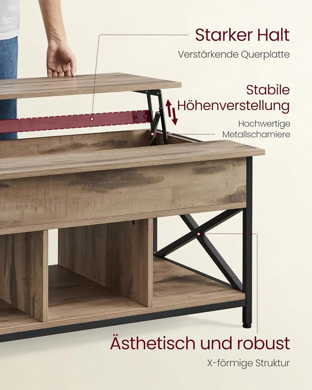 Couchtisch Höhenverstellbar Stauraum X-Streben Kamelbraun von Songmics