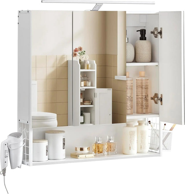 Badezimmerschrank Spiegelschrank LED Beleuchtung Wolkenweiss von Songmics