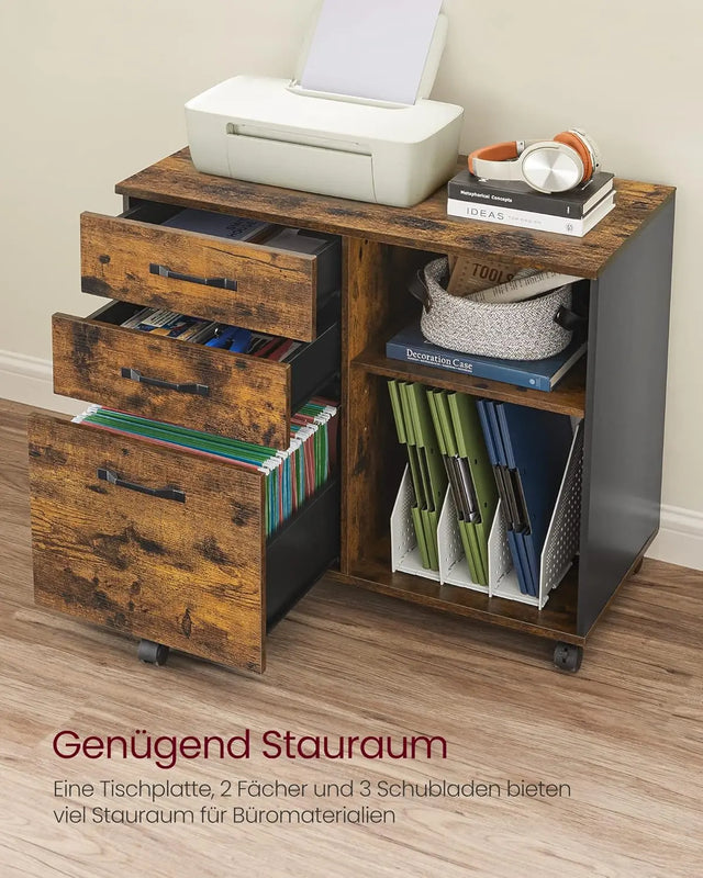 Rollcontainer Aktenschrank mit Schubladen Vintagebraun-Schwarz von Songmics