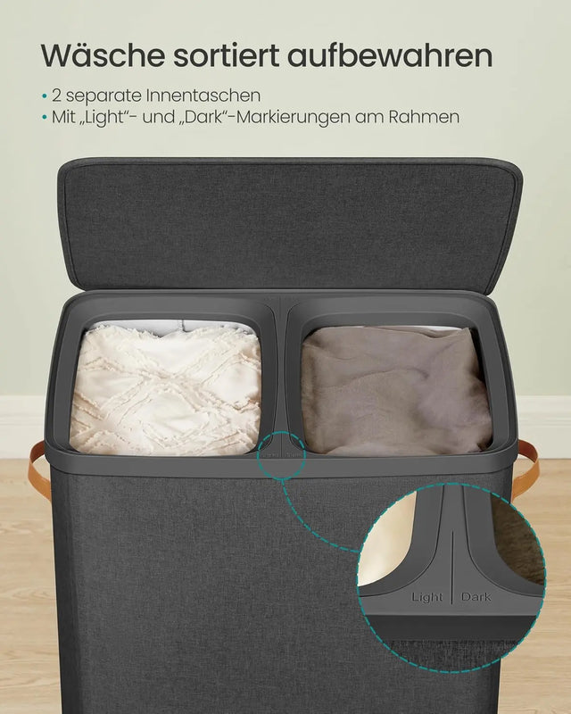 Wäschekorb 170L 2 Fächer Deckel Tintenschwarz von Songmics