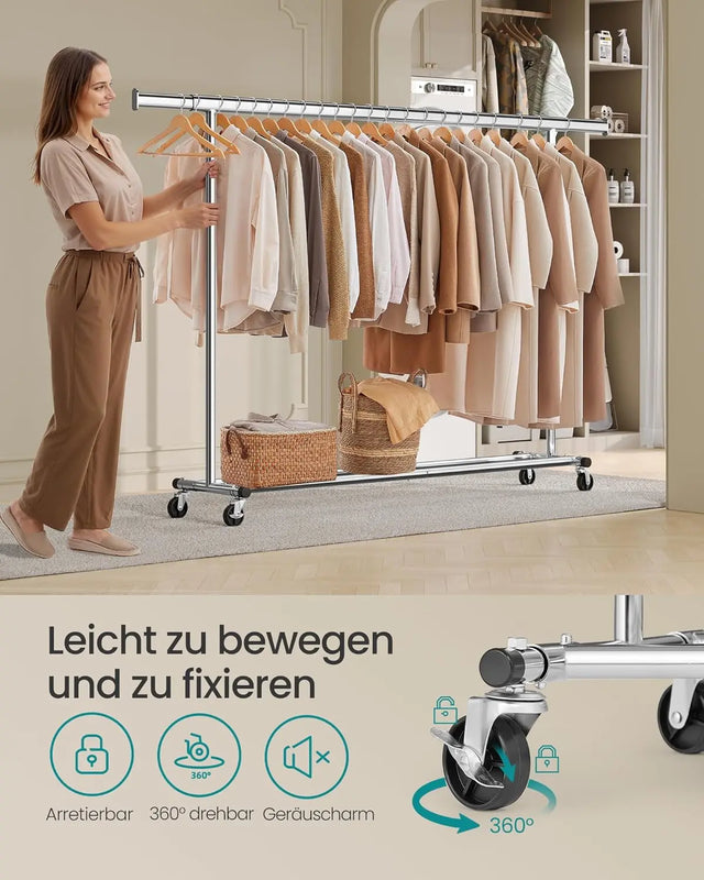 Kleiderständer Schwerlast Ausziehbar Transportabel Silber von Songmics