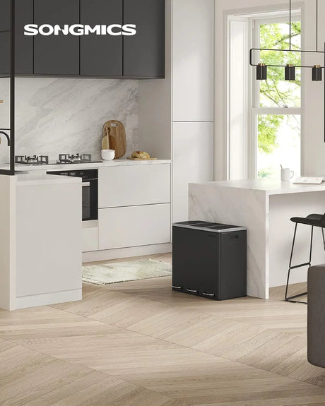 Mülleimer Küche Mülltrennsystem 3 Fächer Schwarz von Songmics